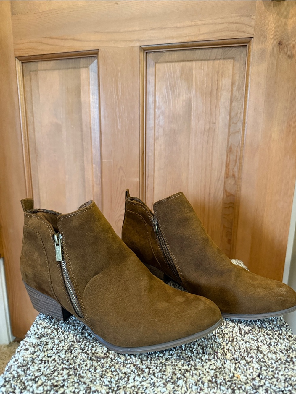 Esprit Brown Suede Ankle Booties with Side Zip